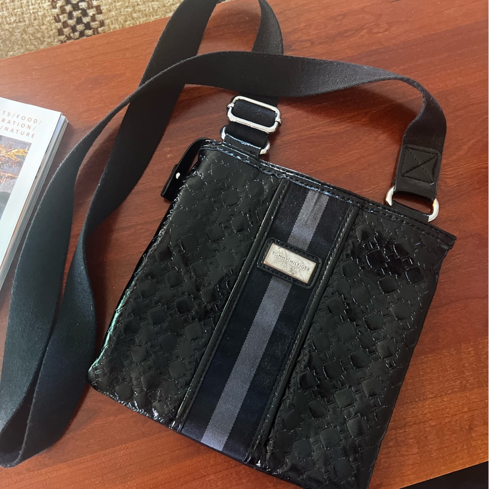 Tommy Hilfiger Black Patent Crossbody with Nylon Adjustable Strap